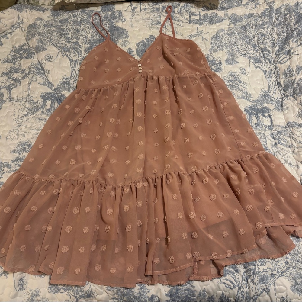 Entro sz S Pink Polka Dot Ruffle Dress babydoll fairy strappy mini